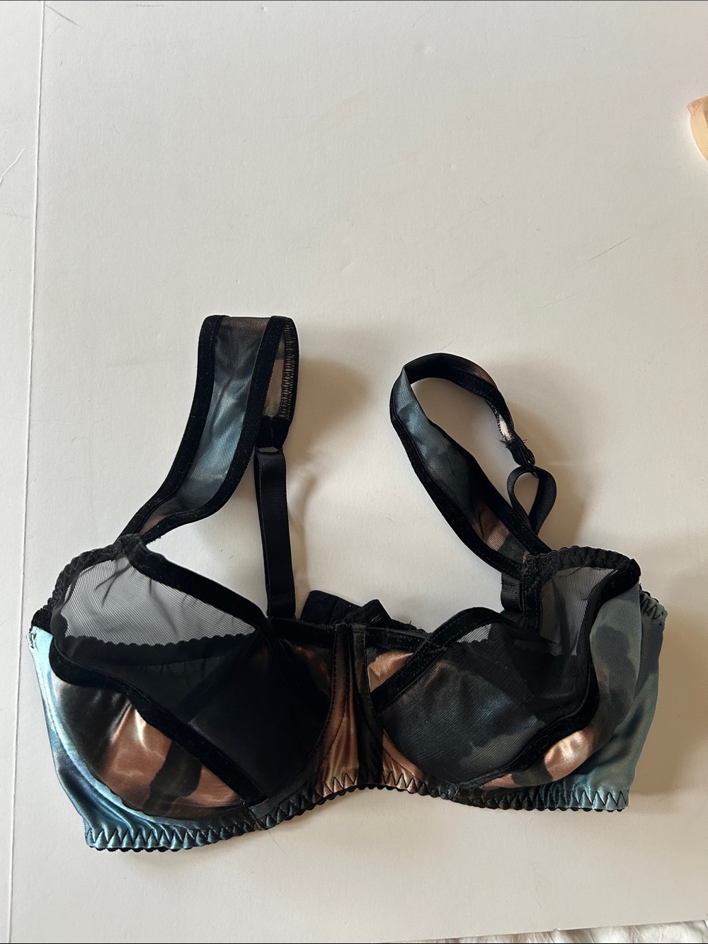 Sheer Black Underwire Bra with Iridescent Panels - Women's Intimates